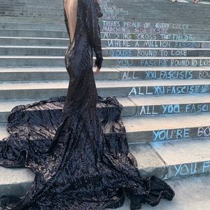 Black Sequin Custom made prom dress.